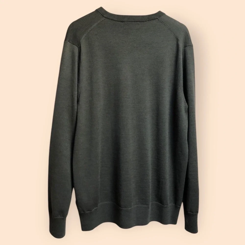 Brooks Brothers Italian Yarn Merino Wool V-neck Knit Sweater Forest Green MEN XL